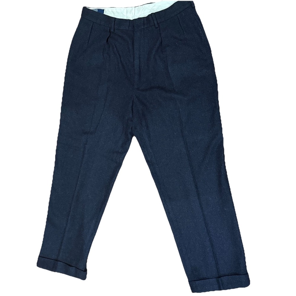 Vintage Polo Ralph Lauren Dress Pants‎ Mens 36 Black Wool Flat Front Cuffed